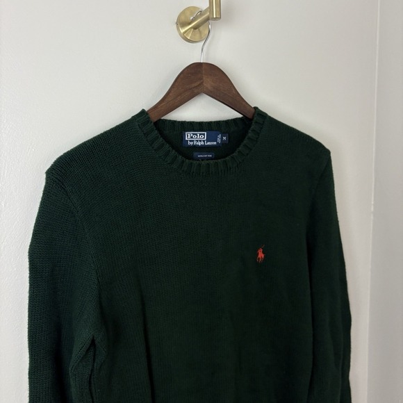VTG Polo Ralph Lauren Sweater Mens Large Green Pullover Crew Jumper Knit Cabin - Picture 3 of 10